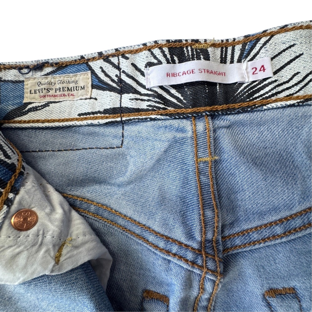 Levis x Farm Rio Ribcage Straight Jeans Womens 24 Blue Tropical Ankle High Rise - Picture 5 of 15